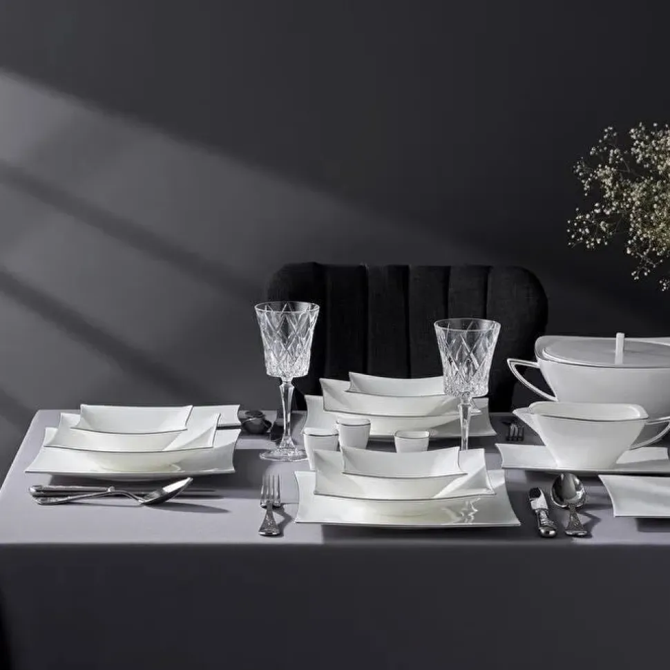 Jumbo Wind Platin 64-teiliges Tafelservice für 12 Personen – Quadratisch