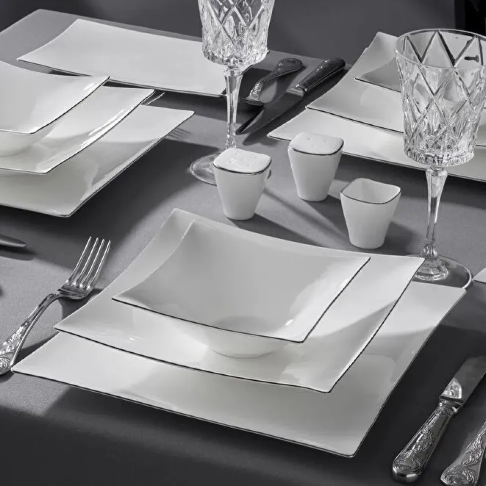 Jumbo Wind Platin 64-teiliges Tafelservice für 12 Personen – Quadratisch