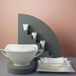 Jumbo Wind Platin 64-teiliges Tafelservice für 12 Personen – Quadratisch