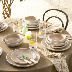 Karaca Abby 24-teiliges Steinzeug-Tafelservice für 6 Personen, Creme