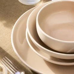 Karaca Abby 24-teiliges Steinzeug-Tafelservice für 6 Personen, Creme