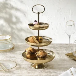 Karaca Amabelle Dekorativer 3-stöckiger Kuchenständer Gold