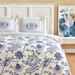 Karaca Amar Blau 100% Baumwolle Doppeltes Bettbezugs-Set