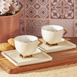 Karaca Art Deco Cream Cremefarbenes 2 Personen Kaffeetassen Set