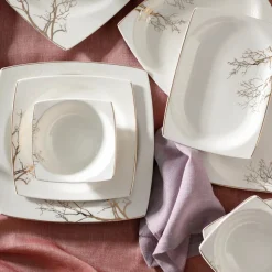 Karaca Autumn Fine Cream 60-teiliges Porzellangeschirr für 12 Personen quadratisch