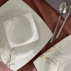 Karaca Autumn Fine Cream 60-teiliges Porzellangeschirr für 12 Personen quadratisch