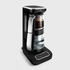 Karaca Çaysever Robotea Pro 4 in 1 Sprechende Automatische Glas-Teemaschine, Wasserkocher und Filterkaffeemaschine, Schwarz Chrom, 2500W