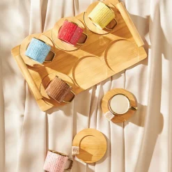 Karaca Bambus farbige Kaffeetasse Set, 6 Personen, 90 ml mit Tablett