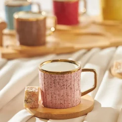 Karaca Bambus farbige Kaffeetasse Set, 6 Personen, 90 ml mit Tablett