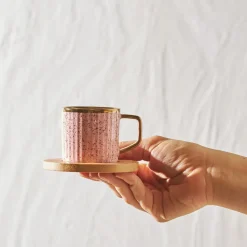 Karaca Bambus farbige Kaffeetasse Set, 6 Personen, 90 ml mit Tablett