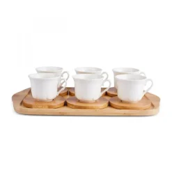 Karaca Bambus-Tablett 6-Personen-Kaffeetassen-Set, 90 ml