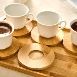 Karaca Bambus-Tablett 6-Personen-Kaffeetassen-Set, 90 ml