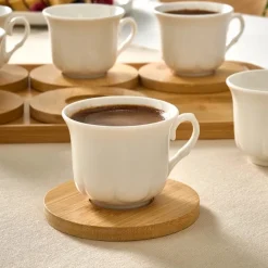 Karaca Bambus-Tablett 6-Personen-Kaffeetassen-Set, 90 ml