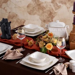 Karaca Batik Cream 60-teiliges Tafelgeschirr-Set für 12 Personen Gold Quadrat