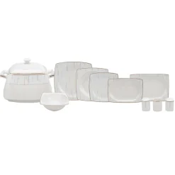 Karaca Batik Cream 60-teiliges Tafelgeschirr-Set für 12 Personen Gold Quadrat