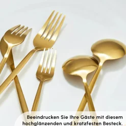 Karaca Bella Matte Gold Besteck Set für 6 Personen, 24 Teilig