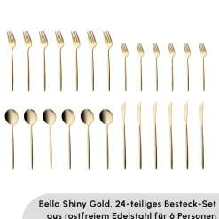 Karaca Bella Shiny Gold Besteck Set für 6 Personen, 24 Teilig