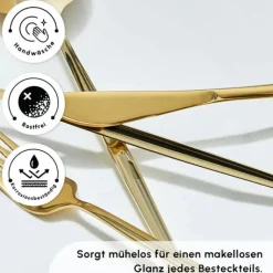 Karaca Bella Shiny Gold V2 Besteck Set für 6 Personen, 24 Teilig