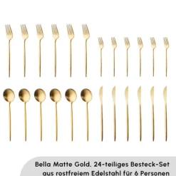 Karaca Bella V2 24-teiliges Besteckset für 6 Personen – Matte Gold