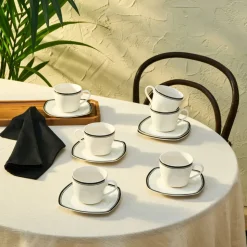 Karaca Black Line Teetassen-Set für 6 Personen, 12 Teilig, 220 ml