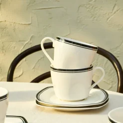 Karaca Black Line Teetassen-Set für 6 Personen, 12 Teilig, 220 ml