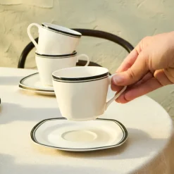 Karaca Black Line Teetassen-Set für 6 Personen, 12 Teilig, 220 ml