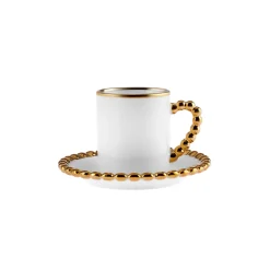 Karaca Boncuk 12-teiliges Bone China Espresso Türkisch-Kaffeetassen-Set für 6 Personen, 80 ml, Weiß Gold