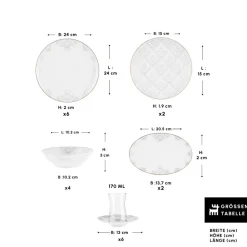 Karaca Bone China Siena 20-teiliges Tafelservice für 6 Personen, Weiß