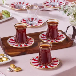Karaca Bursa Türkisches Teeglas, 12-teilig, Rot