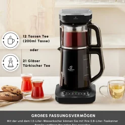 Karaca Caysever Robotea Pro 4 in 1 sprechender automatischer Teekocher Wasserkocher und Filterkaffeemaschine 2500W Chrome