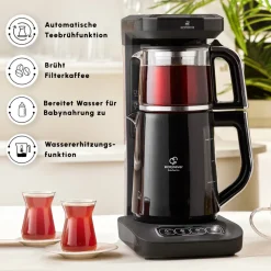 Karaca Caysever Robotea Pro 4 in 1 sprechender automatischer Teekocher Wasserkocher und Filterkaffeemaschine 2500W Chrome