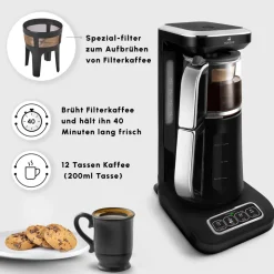 Karaca Caysever Robotea Pro 4 in 1 sprechender automatischer Teekocher Wasserkocher und Filterkaffeemaschine 2500W Chrome