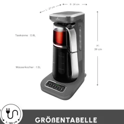 Karaca Caysever Robotea Pro 4 in 1 sprechender automatischer Teekocher Wasserkocher und Filterkaffeemaschine 2500W Space Grau