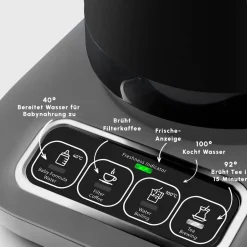 Karaca Caysever Robotea Pro 4 in 1 sprechender automatischer Teekocher Wasserkocher und Filterkaffeemaschine 2500W Space Grau