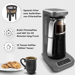Karaca Caysever Robotea Pro 4 in 1 sprechender automatischer Teekocher Wasserkocher und Filterkaffeemaschine 2500W Space Grau