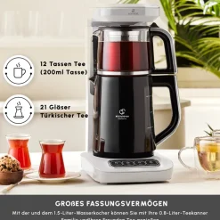 Karaca Caysever Robotea Pro 4 in 1 sprechender automatischer Teekocher Wasserkocher und Filterkaffeemaschine, Starlight, 2500W