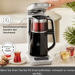 Karaca Caysever Robotea Pro 4 in 1 sprechender automatischer Teekocher Wasserkocher und Filterkaffeemaschine, Starlight, 2500W