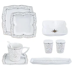 Karaca Comet quadratisches Frühstücksset und Servierschalen für 6 Personen 32-teiliges