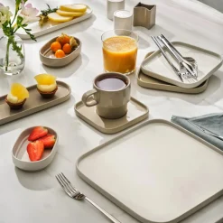 Karaca Cubique Grau 35-teiliges Porzellan Frühstücksset und Servierschalen Quadratisch für 6 Personen