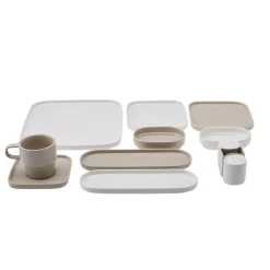 Karaca Cubique Grau 35-teiliges Porzellan Frühstücksset und Servierschalen Quadratisch für 6 Personen