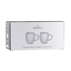 Karaca Double Wall Borosilikat Glas Tassenset für 2 Personen 150 ml with Handle