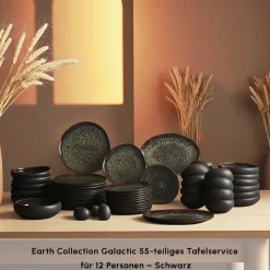 Karaca Earth Collection Galactic 55-teiliges Tafelservice für 12 Personen – Schwarz