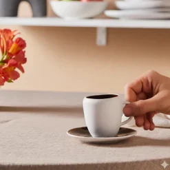 Karaca Earth Collection New Galactic 2-teiliges Espresso- und Türkischer-Kaffee-Set mit Reaktivglasur, 100 ml, Weiß