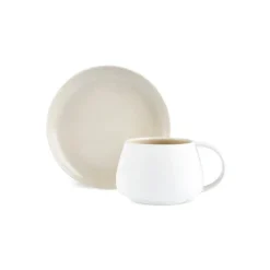 Karaca Earth Collection New Cupid 2-teiliges Teeset mit Reaktivglasur, 300 ml, Für eine Person, Beige-Weiß