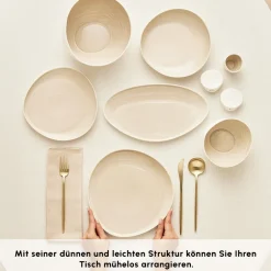 Karaca Earth Collection Rise 55-teiliges Tafelservice für 12 Personen, Cream
