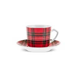 Karaca Ekose V2 4-teiliges Bone China Espresso Türkisch-Kaffeetassen-Set für 2 Personen, 80 ml, Rot