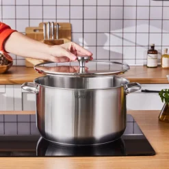 Karaca Elite Edelstahl-Induktions-Kochtopf mit Deckel, 30 cm, Silber