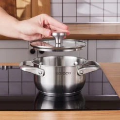 Karaca Elite Edelstahl-Induktions-Kochtopf mit Deckel, 14 cm, Silber