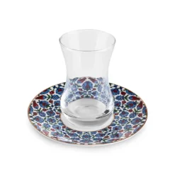Karaca Emirgan 12-teiliges Türkisches Teeset aus Bone China für 6 Personen, 130 ml, Mehrfarbig