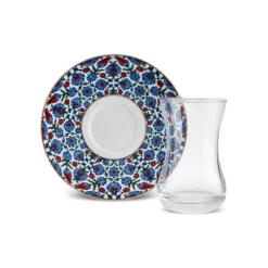 Karaca Emirgan 12-teiliges Türkisches Teeset aus Bone China für 6 Personen, 130 ml, Mehrfarbig